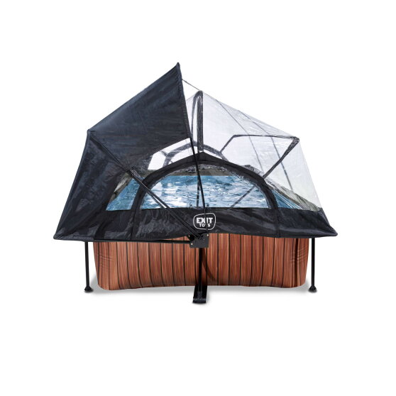 EXIT Wood pool 220x150x65cm med filterpump och tak och solsegel - brun