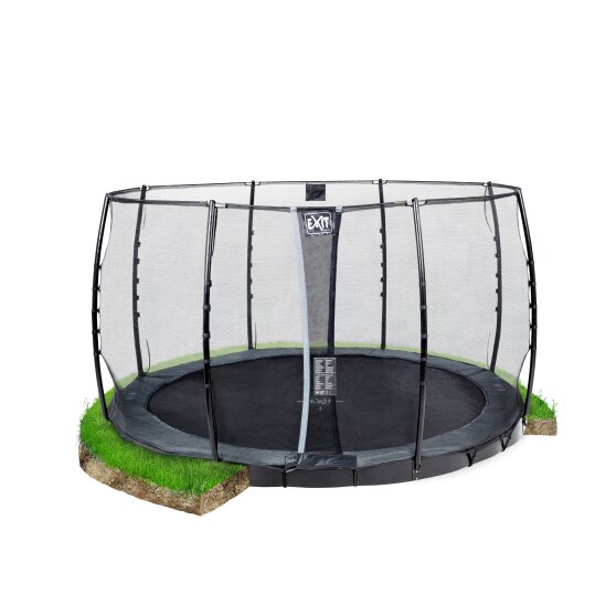 EXIT InTerra ground level trampoline ø366cm with safety net - grey