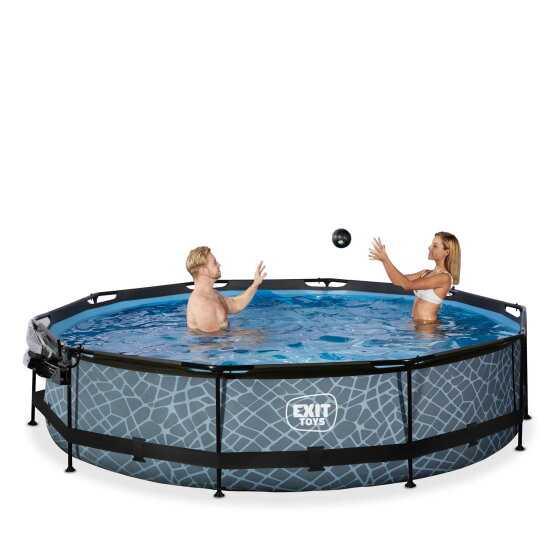 EXIT Stone pool ø360x76cm med filterpump och tak - grå