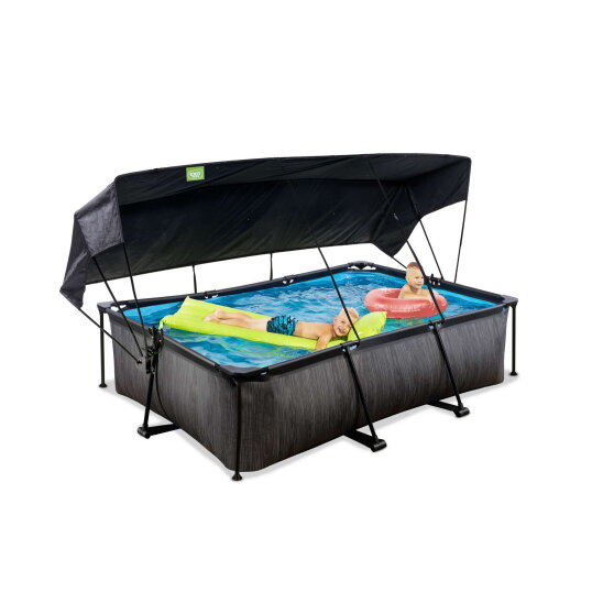 EXIT Black Wood pool 220x150x65cm med filterpump och solsegel - svart