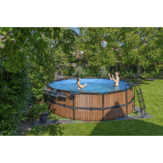 EXIT Wood pool &oslash;450x122cm med filterpump - brun