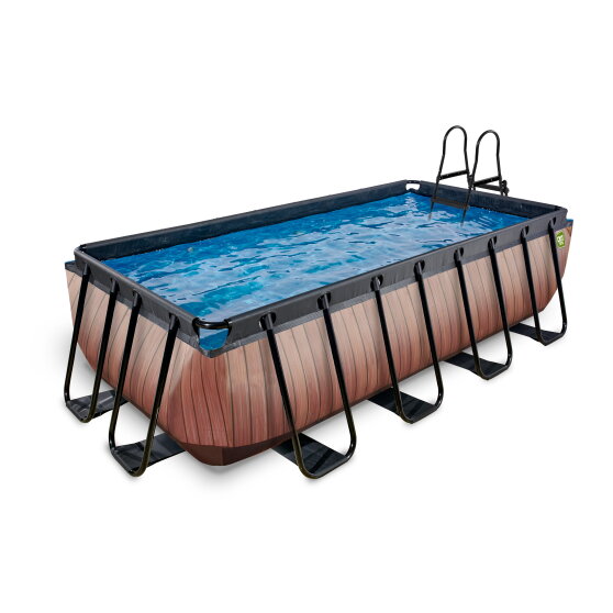 EXIT Wood pool 400x200x100cm med filterpump - brun