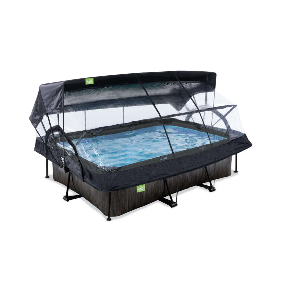 EXIT Black Wood pool 220x150x65cm med filterpump och tak och solsegel - svart