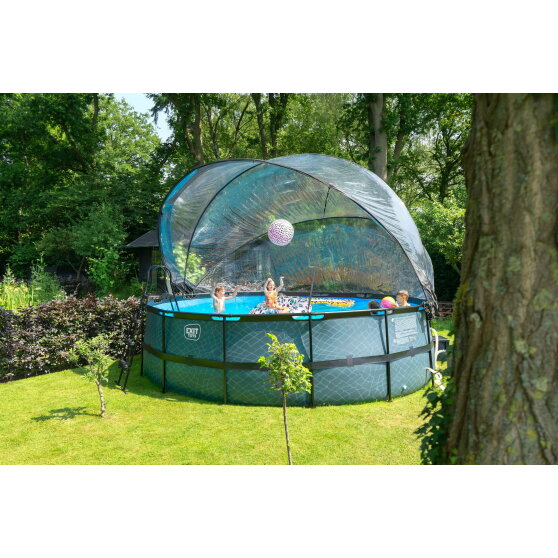 EXIT Wood pool ø488x122cm med sandfilterpump och tak och värmepump - brun