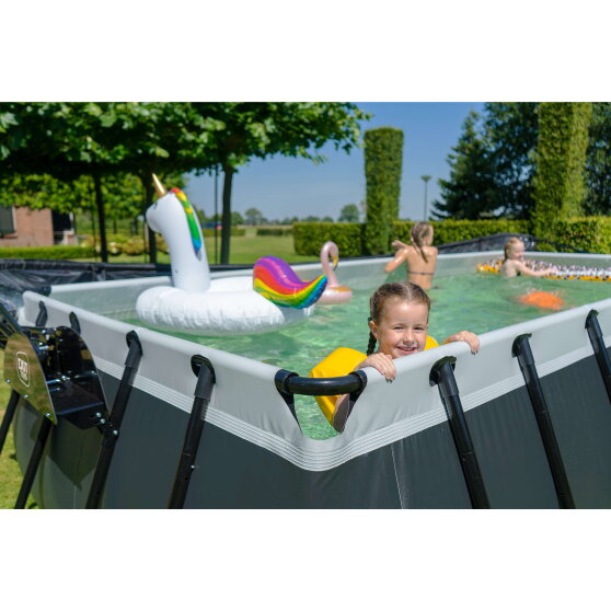 EXIT Black Leather pool 540x250x122cm med sandfilterpump och tak och v&auml;rmepump - svart