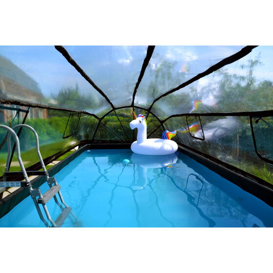 EXIT Wood pool 540x250x100cm med sandfilterpump och tak - brun