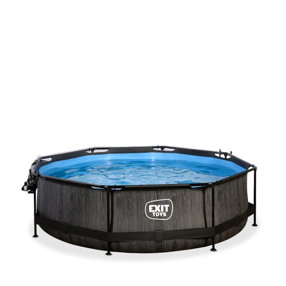 EXIT Black Wood pool ø300x76cm med filterpump och tak - svart