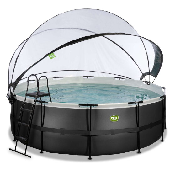 EXIT Black Leather pool &oslash;427x122cm med sandfilterpump och tak och tillbeh&ouml;rsset - svart