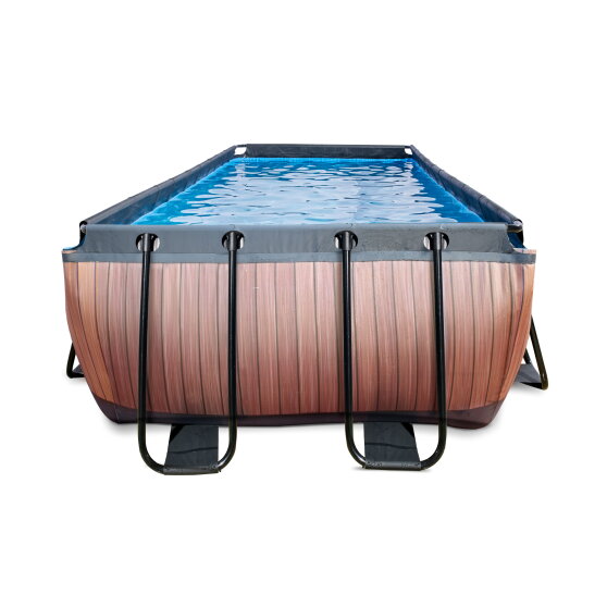 EXIT Wood pool 400x200x122cm med filterpump - brun