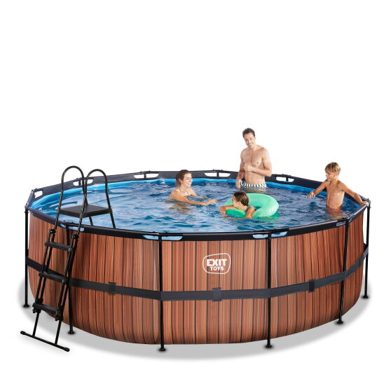 EXIT Wood pool &oslash;427x122cm med sandfilterpump - brun