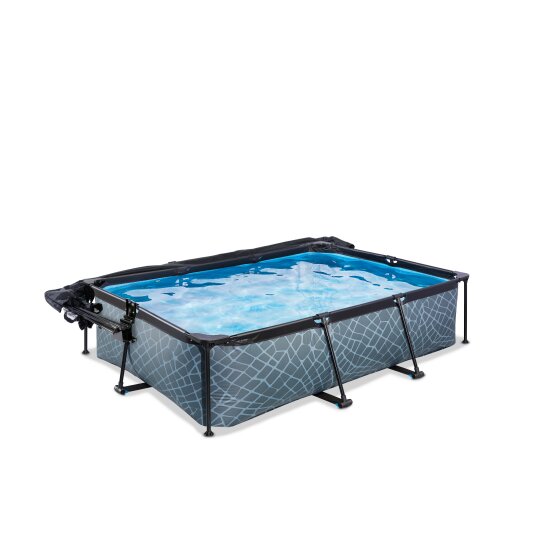 EXIT Stone pool 220x150x65cm med filterpump och tak och solsegel - grå