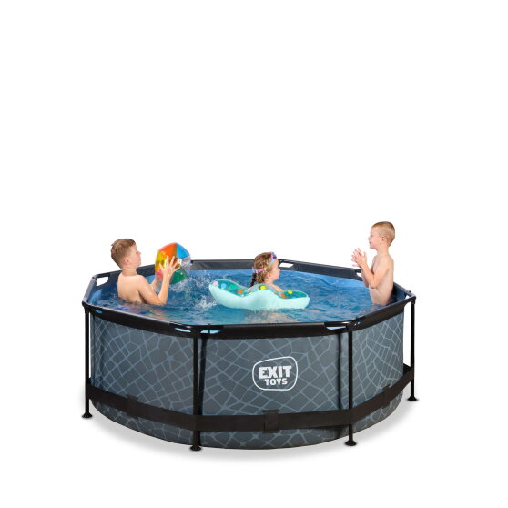 EXIT Stone pool &oslash;244x76cm med filterpump - gr&aring;