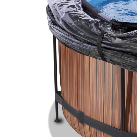 EXIT Wood pool ø360x122cm med sandfilterpump och tak - brun