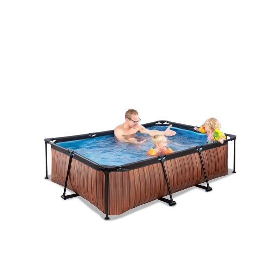 EXIT Wood pool 220x150x65cm med filterpump - brun