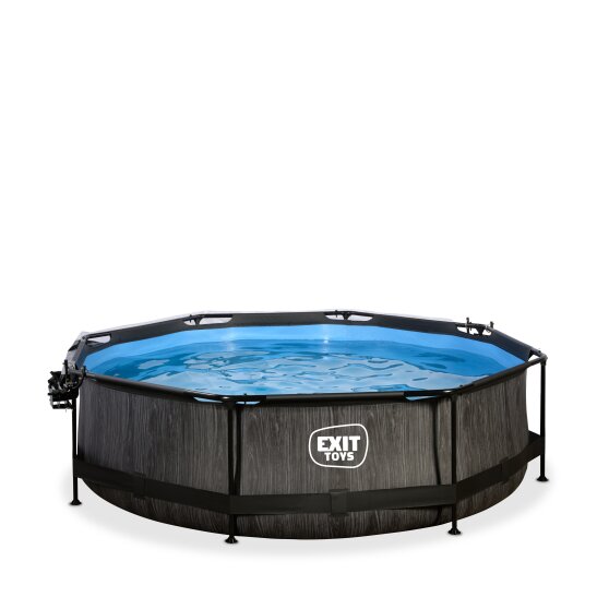 EXIT Black Wood pool ø300x76cm med filterpump och tak och solsegel - svart