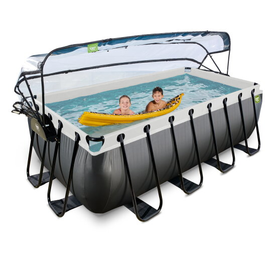 EXIT Black Leather pool 400x200x122cm med sandfilterpump och tak - svart