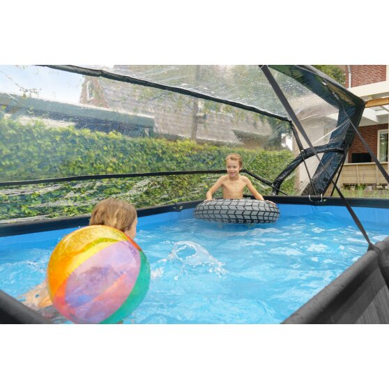 EXIT Black Wood pool 300x200x65cm med filterpump och tak - svart