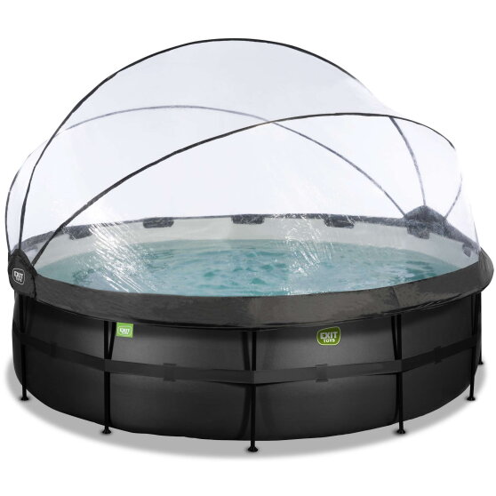 EXIT Black Leather pool ø488x122cm med sandfilterpump och tak och värmepump - svart