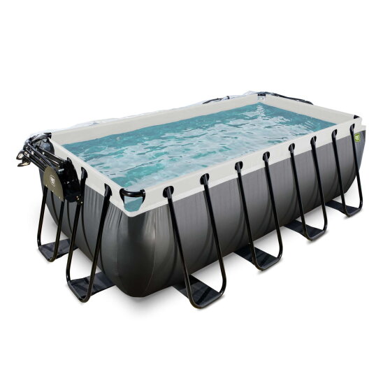 EXIT Black Leather pool 400x200x122cm med sandfilterpump och tak och tillbehörsset - svart