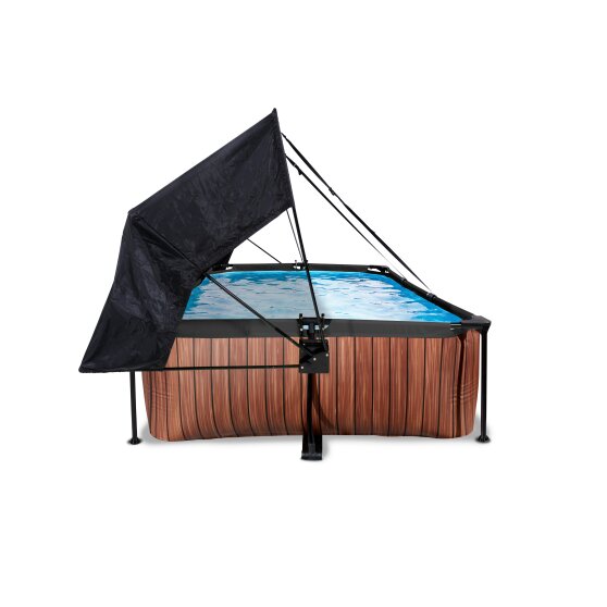 EXIT Wood pool 220x150x65cm med filterpump och solsegel - brun