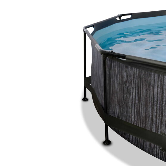 EXIT Black Wood pool &oslash;360x76cm med filterpump och tak - svart
