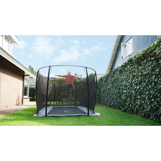 EXIT InTerra ground level trampoline 214x366cm with safety net - green