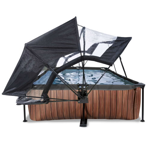EXIT Wood pool 300x200x65cm med filterpump och tak och solsegel - brun