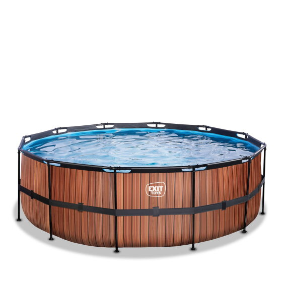 EXIT Wood pool &oslash;427x122cm med sandfilterpump - brun