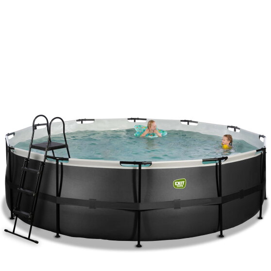 EXIT Black Leather pool &oslash;488x122cm med sandfilterpump - svart