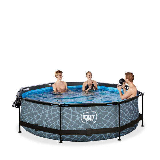 EXIT Stone pool ø300x76cm med filterpump och tak - grå