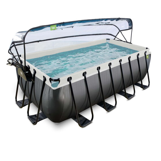 EXIT Black Leather pool 400x200x122cm med sandfilterpump och tak och tillbeh&ouml;rsset - svart
