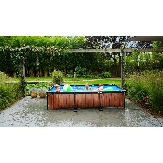 EXIT Wood pool 300x200x65cm med filterpump - brun