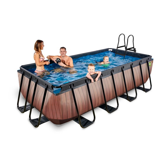 EXIT Wood pool 400x200x100cm med sandfilterpump - brun