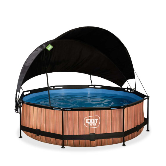 EXIT Wood pool &oslash;300x76cm med filterpump och solsegel - brun