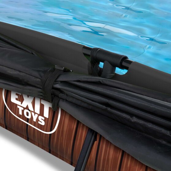 EXIT Wood pool 300x200x65cm med filterpump och solsegel - brun