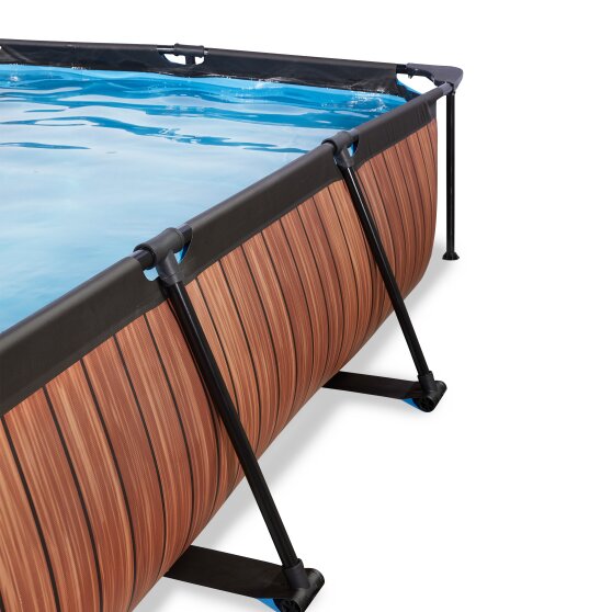 EXIT Wood pool 220x150x65cm med filterpump och tak och solsegel - brun
