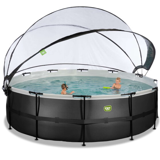 EXIT Black Leather pool ø488x122cm med sandfilterpump och tak och värmepump - svart