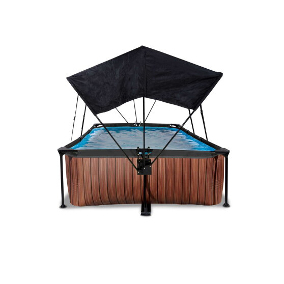 EXIT Wood pool 220x150x65cm med filterpump och solsegel - brun