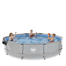 EXIT Soft Grey pool &oslash;360x76cm med filterpump och tak - gr&aring;