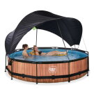 EXIT Wood pool ø360x76cm med filterpump och solsegel - brun