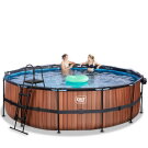 EXIT Wood pool &oslash;488x122cm med sandfilterpump och tak - brun