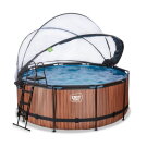 EXIT Wood pool ø360x122cm med sandfilterpump och tak - brun