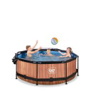 EXIT Wood pool &oslash;244x76cm med filterpump och tak - brun