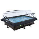 EXIT Black Wood pool 300x200x65cm med filterpump och tak och solsegel - svart