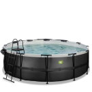 EXIT Black Leather pool &oslash;450x122cm med sandfilterpump och tak och v&auml;rmepump - svart