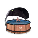 EXIT Wood pool &oslash;244x76cm med filterpump och solsegel - brun
