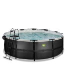EXIT Black Leather pool &oslash;427x122cm med sandfilterpump och tak och v&auml;rmepump - svart