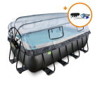EXIT Black Leather pool 400x200x122cm med sandfilterpump och tak och tillbehörsset - svart