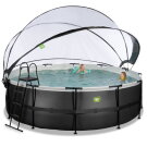 EXIT Black Leather pool ø450x122cm med sandfilterpump och tak - svart