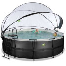 EXIT Black Leather pool &oslash;450x122cm med sandfilterpump och tak och v&auml;rmepump - svart